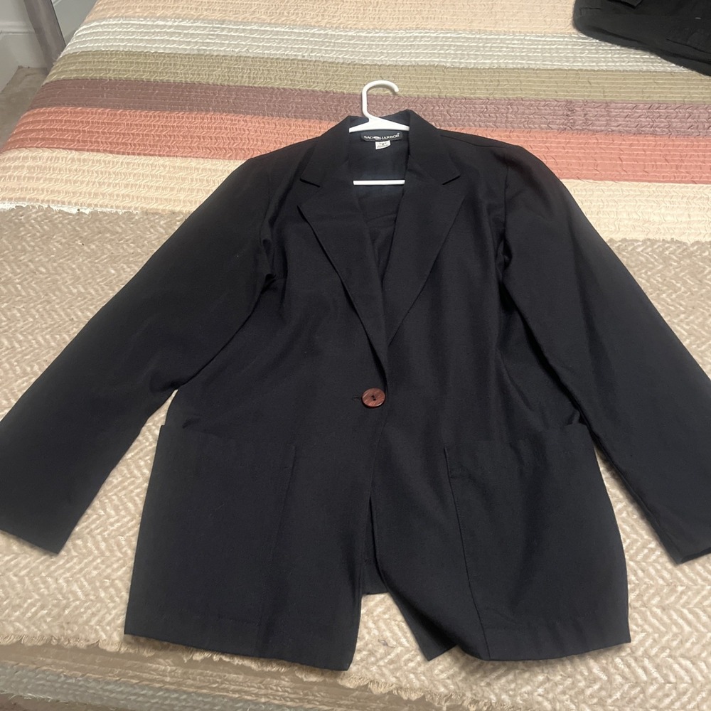 Sag Harbor Petite Womens Black Wool Blazer Lined One Button Jacket Size 8P